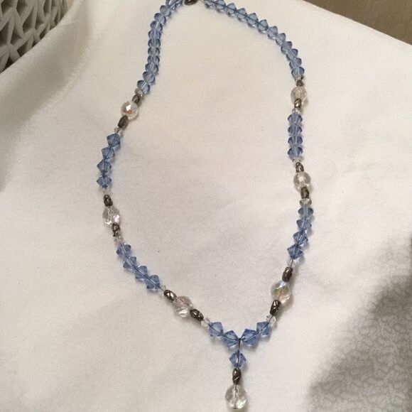 Silvertone, Blue and Clear Crystal Necklace - Picture 3 of 9